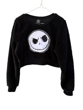 The Nightmare Before Christmas Jack Skellington Fuzzy Crop Sweatshirt Black Lrg